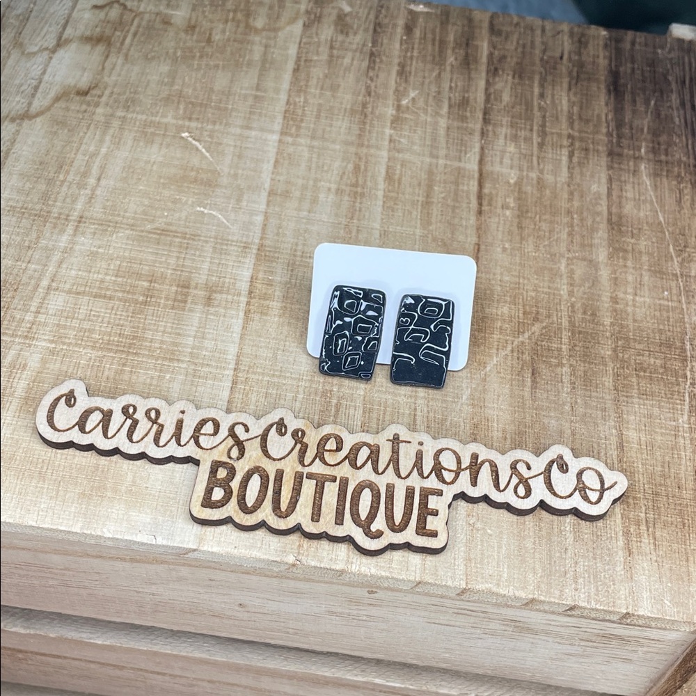 Black Patterned Rectangular Earrings